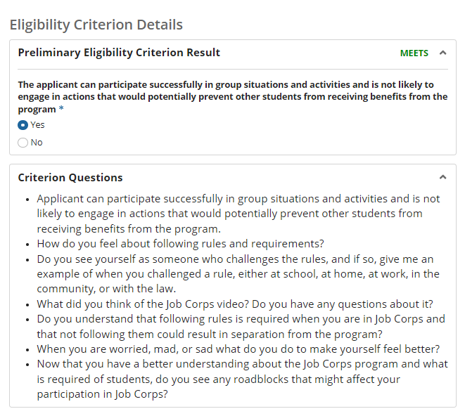 Eligibility Criterion Detail and Questions