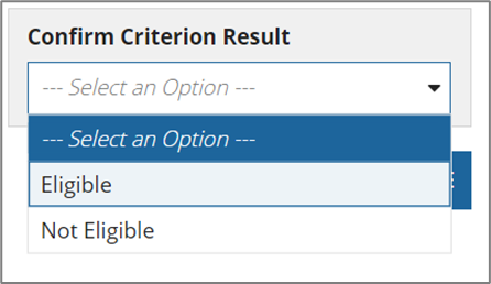Confirm Criterion result dropdown