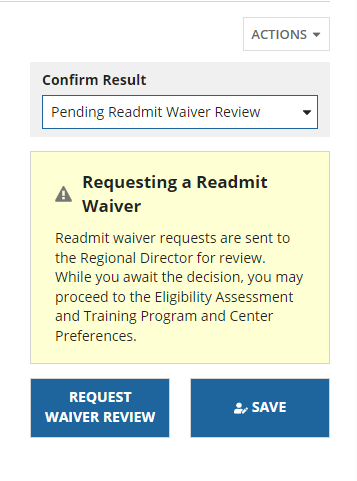 Readmit Waiver Request Review Selection