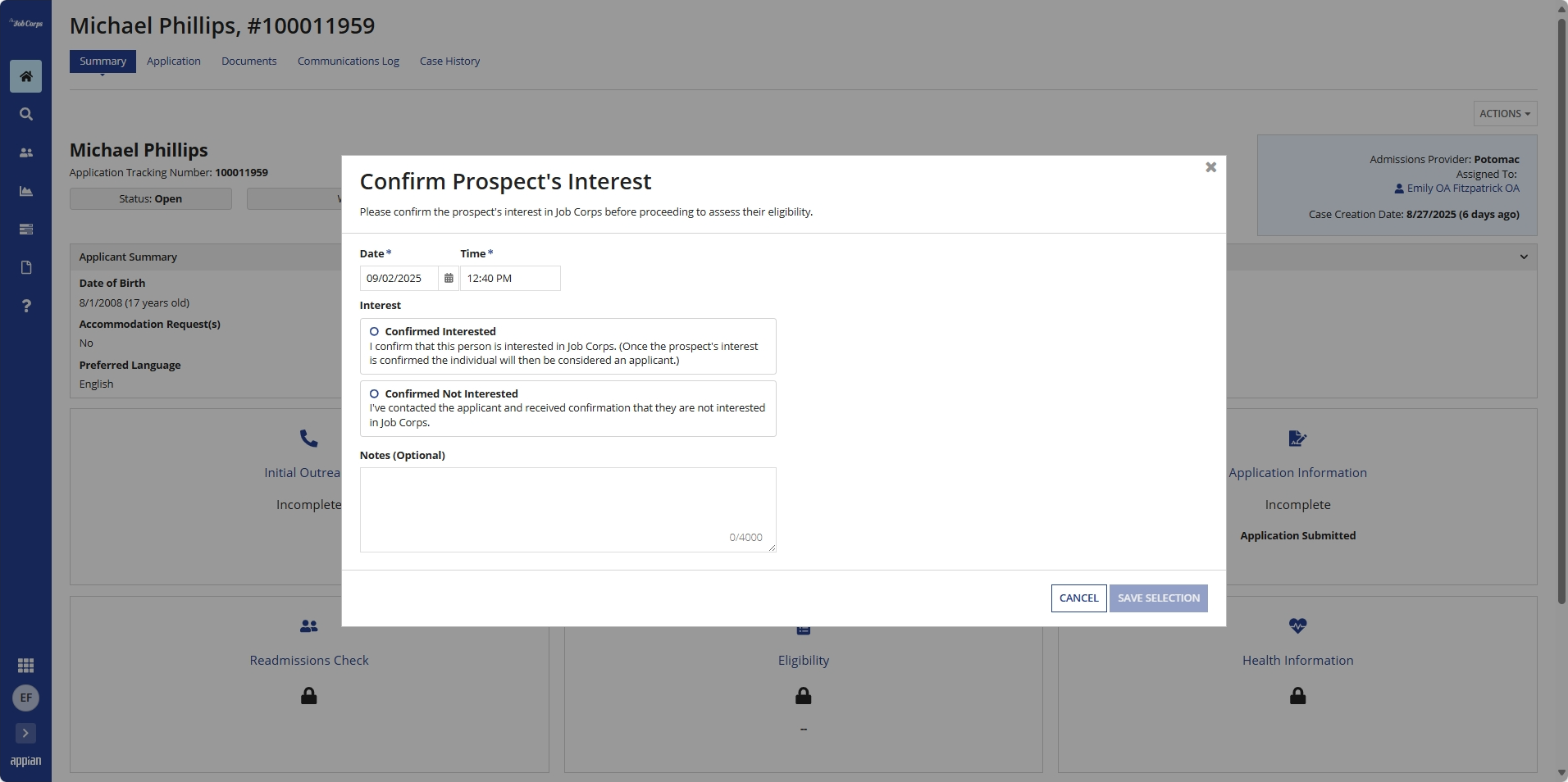 Confirm Prospect Interest pop up in Gateway