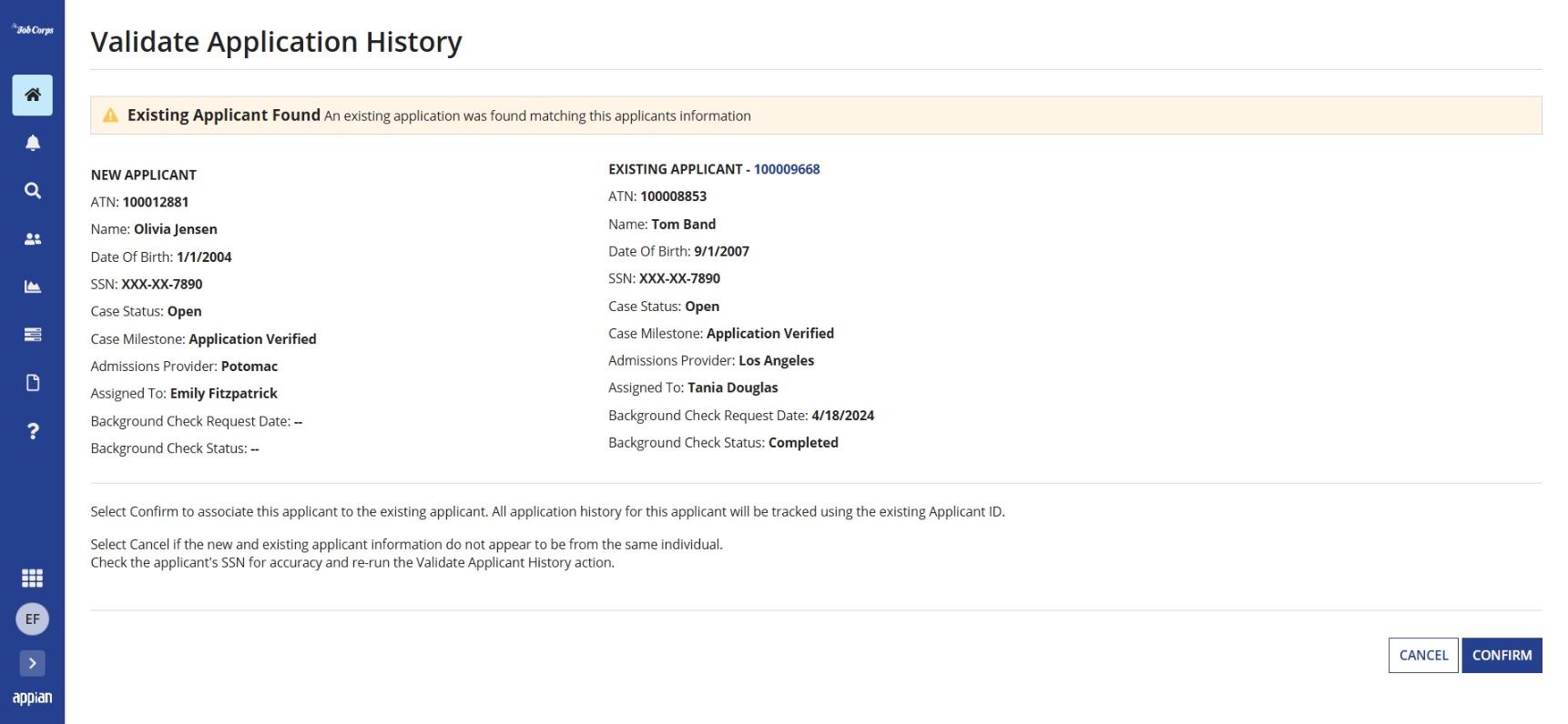 Readmissions check returning a result of a potential duplicate based on SSN