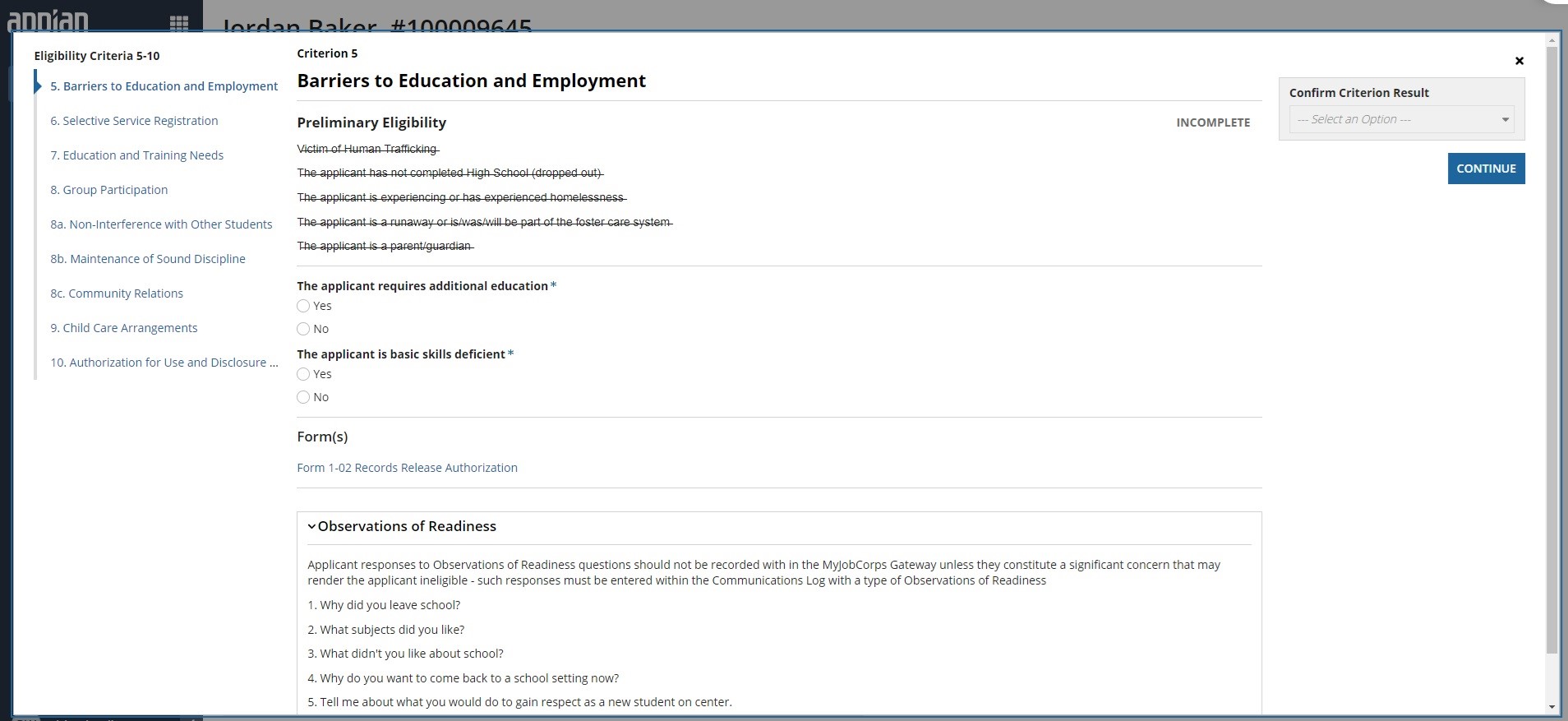Eligibility Criteria 5-10 pop up view