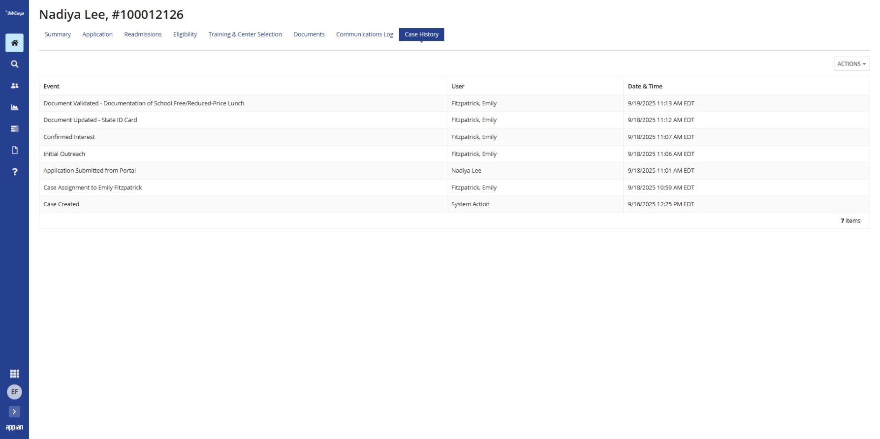 Case History tab