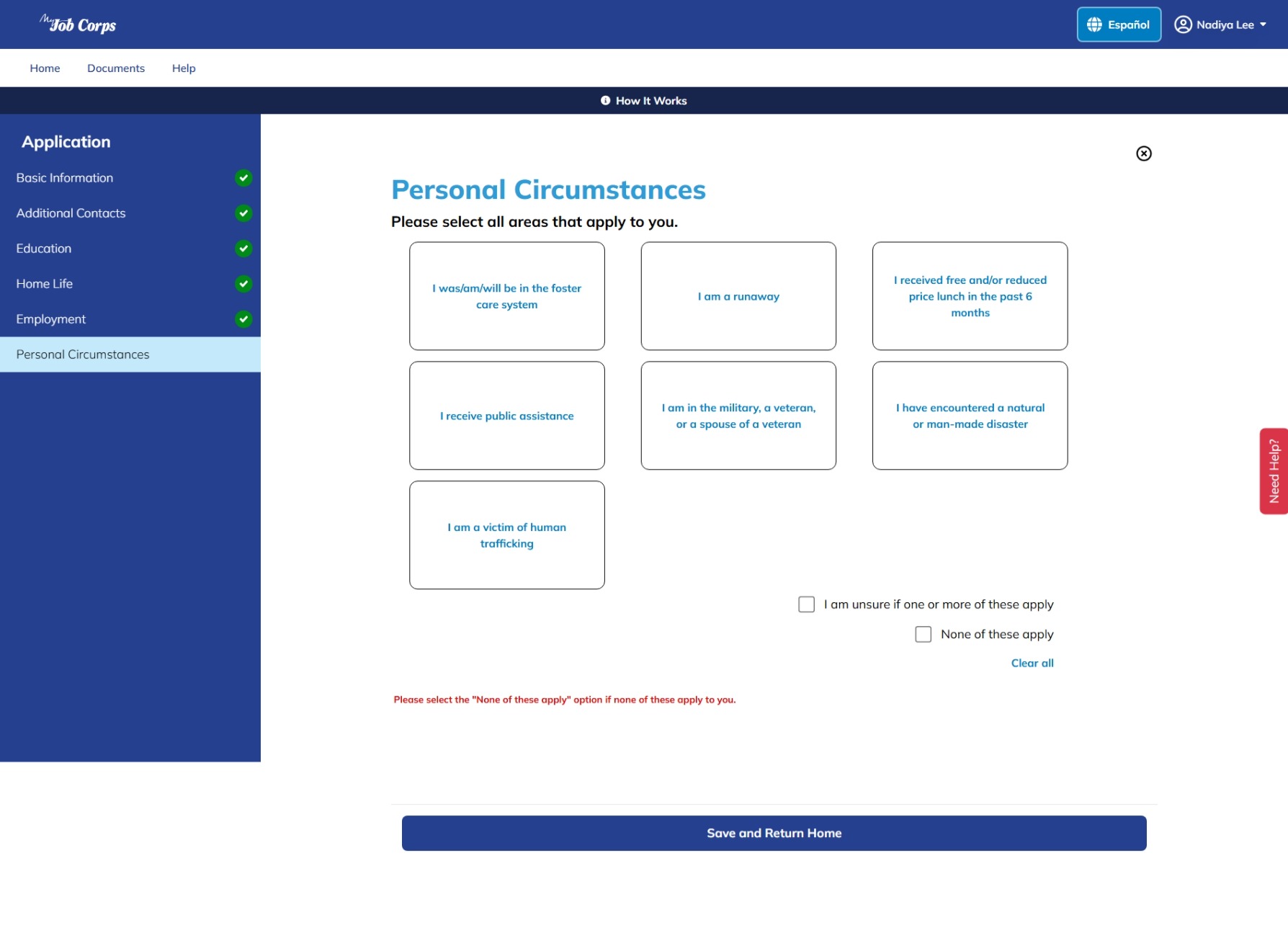 Personal Circumstances in Portal