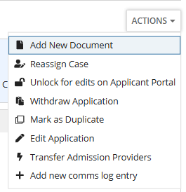 Actions Drop down menu
