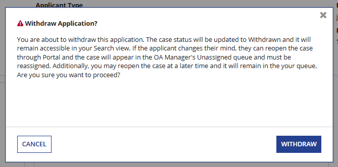 Confirm withdraw application message