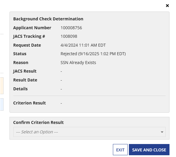 Figure 1: Background Check request rejected status