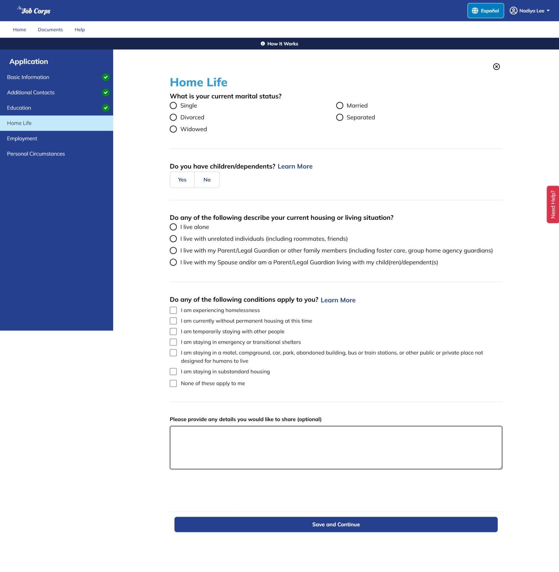 Home Life section in Portal