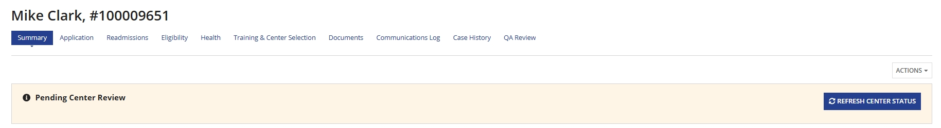 Pending Center Review Banner on case Summary tab