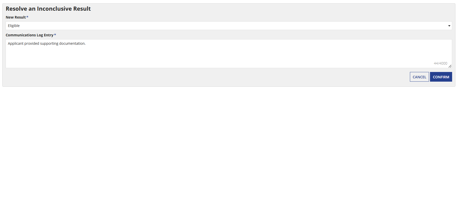 Resolve Inconclusive results pop up screen