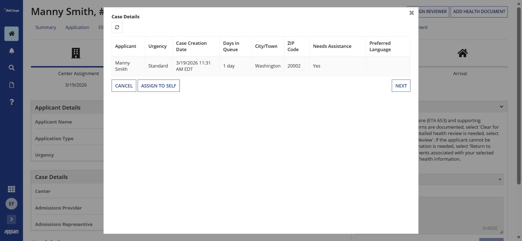 Assign Health Reviewer popup