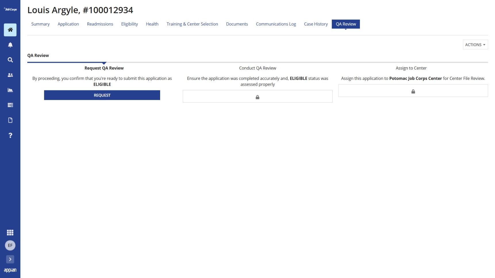 Request QA Review as an AR for an eligible applicant