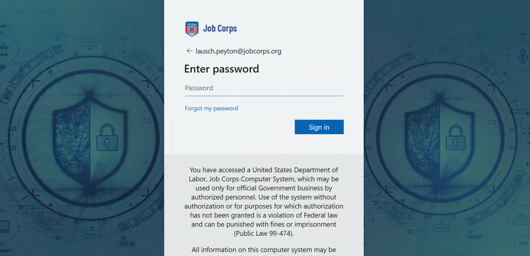 Gateway Login - Password Page