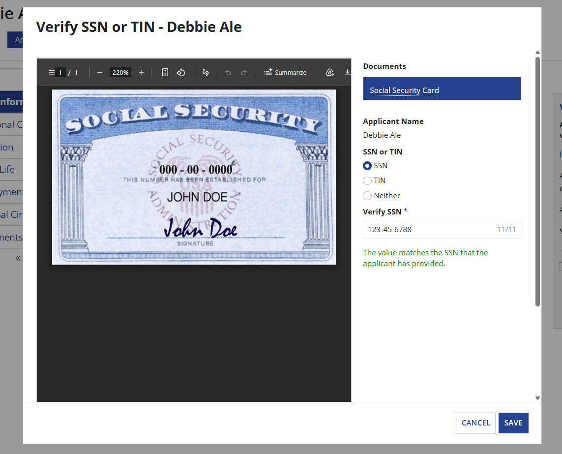 Verify SSN with correct SSN
