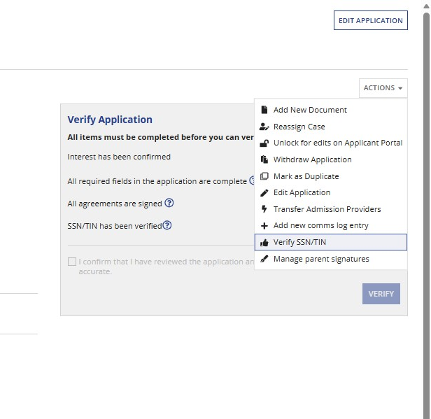 Verify SSN option from Actions menu