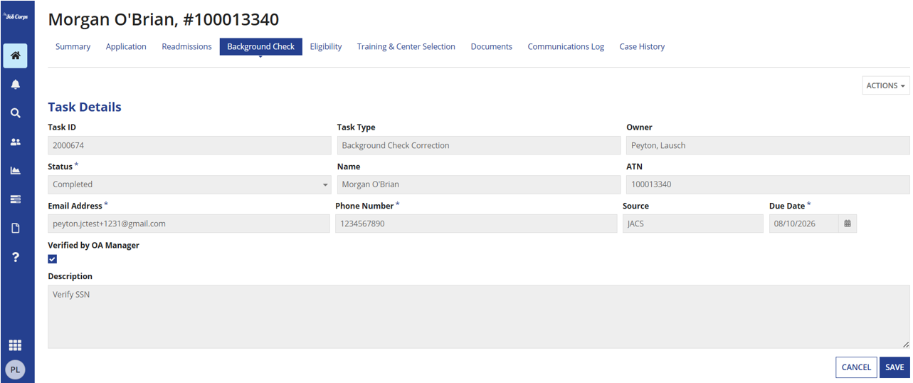 OA Manager verifying the Task from the Task Details 